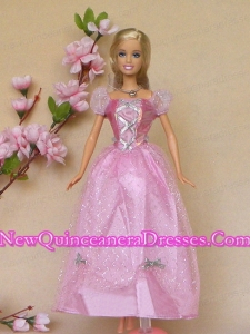 Sweet Rose Pink Short Sleeves Handmade Party Clothes Fashion Dress For Noble Barbie