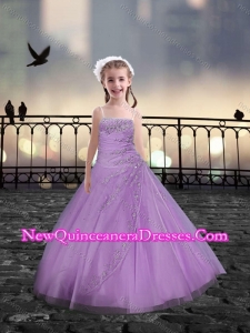 2016 Spaghetti Straps Beaded Lilac Little Girl Pageant Dresses in Tulle