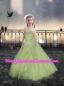 2016 Spaghetti Straps Beaded Little Girl Pageant Dresses in Yellow Green