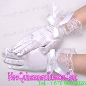 Chic Lycra Fingertips Wrist Length Bridal Gloves With Bow