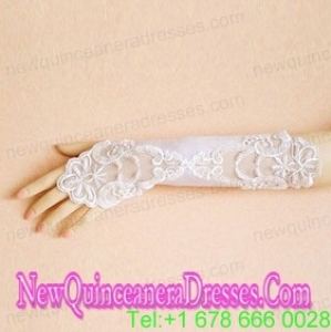 Lace Fingerless Elbow Length Bridal Gloves With Appliques