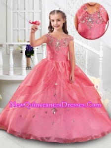 2016 Cute Off the Shoulder Rose Pink Little Girl Pageant Dresses with Beading