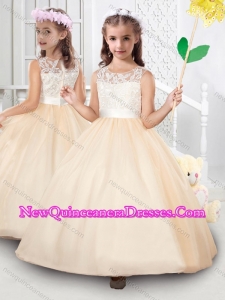 Popular Scoop Tulle Applique Little Girl Pageant Dresses in Champagne for 2016