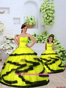 Classical Organza Yellow Princesita Dress with Beading and Ruching for 2015