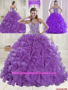 Eggplant Purple Brush Train Quinceanera Dresses with Sweetheart