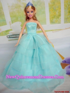 Beautiful Aqua Blue Party Clothes for Noble Barbie Doll Tulle