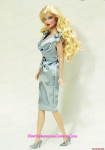 Light Blue and Belt Decorate Barbie Doll Dress