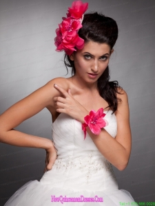 Coral Red Taffeta Hand Made Flowers Headpieces and Wedding Wrist Corsage