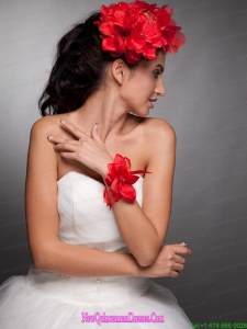Red Hand Made Flowers Taffeta Headpieces and Wrist Corsage