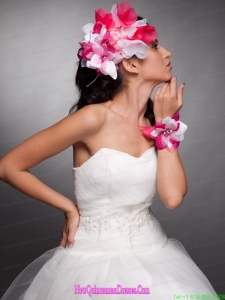 Red and White Organza Hand Made Flowers Beaded Headpieces and Wrist Corsage