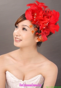 Elegant Red Feather Flowers Beading Womens Fascinators