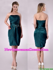 Exclusive Column Ruched Decorated Bodice Dama Dress in Hunter Green