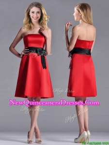 Exclusive Empire Satin Knee Length Dama Dress with Black Bowknot