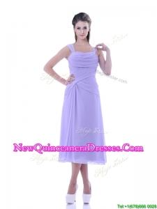 Fashionable Lavender Empire Square Dama Dress in Tea Length