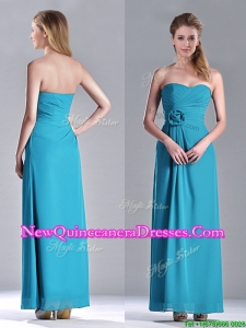 Hot Sale Ankle Length Hand Crafted Flower Dama Dress in Teal