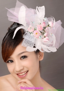 Light Pink Fashionable Tulle Feather Hand Made Flowers Beading Fascinators