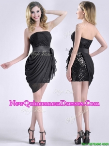 Lovely Column Bowknot Short Dama Dress in Chiffon and Sequins