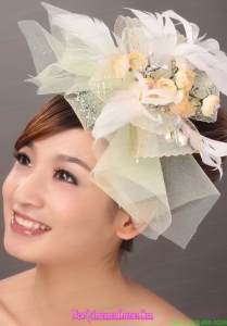 Popular Light Yellow Tulle Feather Hand Made Flowers Fascinator