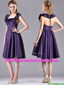 Elegant Halter Top Backless Short Dama Dress in Dark Purple