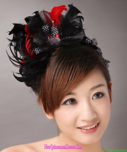 Fully Handmade Sweet Black and Red Headpieces Imitation Pearls With Feathers For Party