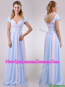 New Deep V Neckline Chiffon Dama Dress in Baby Pink and Light Blue