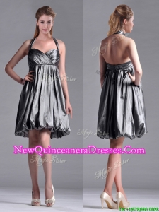 New Style Halter Top Taffeta Silver Dama Dress with Backless