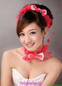 Red Feather and Bowknot Beading Hairband