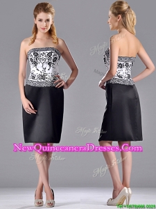 Column Strapless Knee-length Short Dama Dress with Embroidery