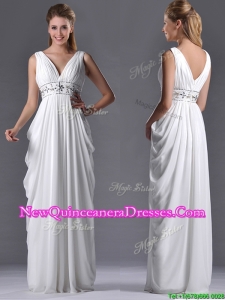 Elegant Empire V Neck Chiffon White Dama Dress for Graduation