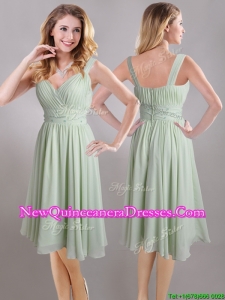 Exclusive Beaded and Ruched Apple Green V Neck Dama Dress in Chiffon