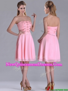 Latest Side Zipper Strapless Pink Short Dama Dress with Beaded Bodice