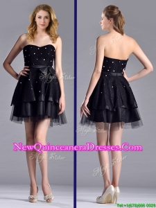 New Style Tulle Black Short Dama Dress with Beading and Belt