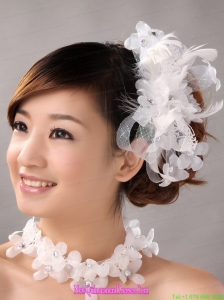 White Hand Made Flowers Feather Wedding Fascinators
