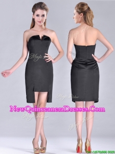 Fashionable Front Short Back Long V Neck Dama Dress in Black