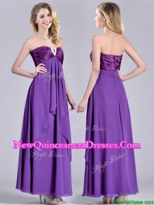 Cheap Beaded Decorated V Neck Chiffon Dama Dress in Eggplant Purple