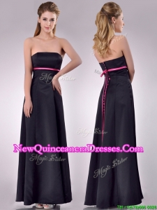 Classical Black Ankle Length Dama Dress with Hot Pink Belt