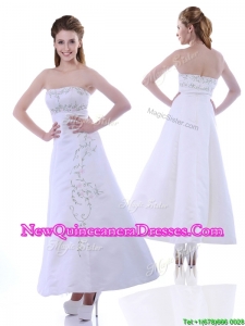 Elegant Ankle Length White Dama Dress with Embroidery and Beading