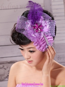 Feather Ribbon Pearl Lavender Bridal Headpiece