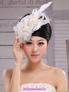 Hair Accessories For Brides Bud Silk Yarn Feather With Pearls and Beading Embellishment