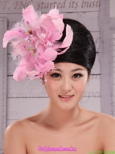 Imitation Pearls and Feather Decorate Tulle and Printing Fabric Headpices For Speciral Occasion Party