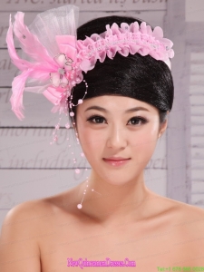 Lovely Imitation Pearls and Feather Decorate Tulle Headpices For Cocktail