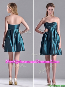 New Arrivals Strapless Ruched Taffeta Short Dama Dress in Teal