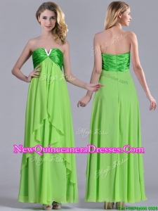 Pretty Beaded Decorated V Neck Spring Green Dama Dress in Ankle Length
