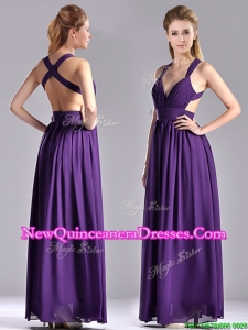 Sexy Purple Criss Cross Dama Dress with Ruched Decorated Bust