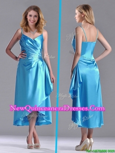 Classical Spaghetti Straps Baby Blue Dama Dress in Tea Length