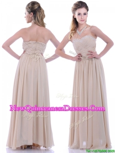 Fashionable Empire Champagne Chiffon Dama Dress with Beading and Ruching