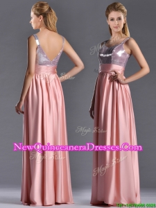 Lovely Empire Straps Zipper Up Peach Dama Dress with Sequins