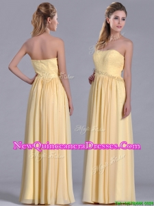 New Style Yellow Empire Long Dama Dress with Beaded Bodice
