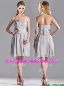 Lovely Empire Strapless Chiffon Grey Dama Dress with Hand Made Flower