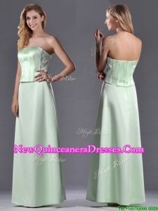 Discount Column Ruching Satin Dama Dress with Strapless